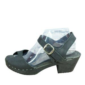 Ugglebo Toffeln Black Leather Slingback Platform Strappy Clog Sandals Size 11